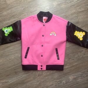 Forever 21 Kids Pink and Black Varsity-Style Care Bears Jacket